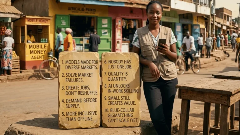 10 commandments of jobtech on tablets with lady worker in marketplace